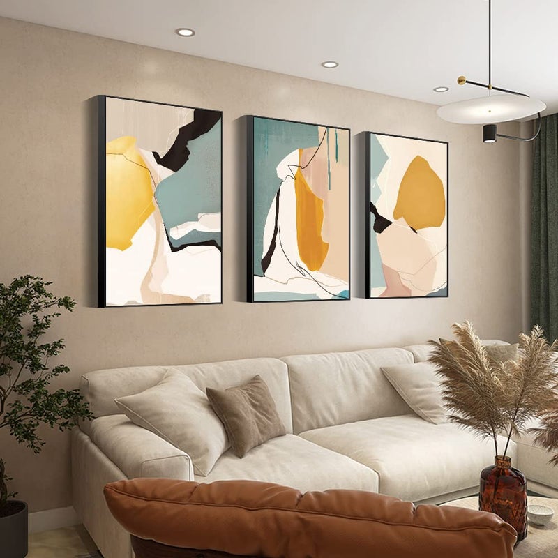 MPLONG Wall Art Frame Canvas Wall Art Set Striking Modern Minimalism Abstract Natural Geometric Color Block Picture Prints Aesthetic Living Room Bedroom Office Kitchen Wall Decor