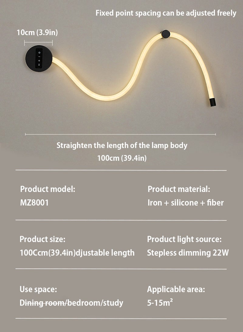 LOOPITYS Wall lamp（100cm,Three color light adjustment from 3000K to 6000K）Eye protection LED Modern Wall Light  Luxurious Lines Silicone Hose Wall Lamp for Living Room sofa、Bedroom Bedside and study decoration background wall lamp DIY Lamp - Image 5