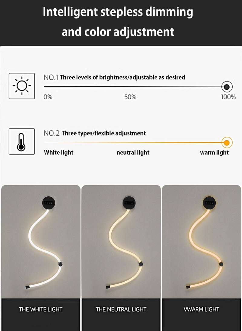 LOOPITYS Wall lamp（100cm,Three color light adjustment from 3000K to 6000K）Eye protection LED Modern Wall Light  Luxurious Lines Silicone Hose Wall Lamp for Living Room sofa、Bedroom Bedside and study decoration background wall lamp DIY Lamp - Image 2