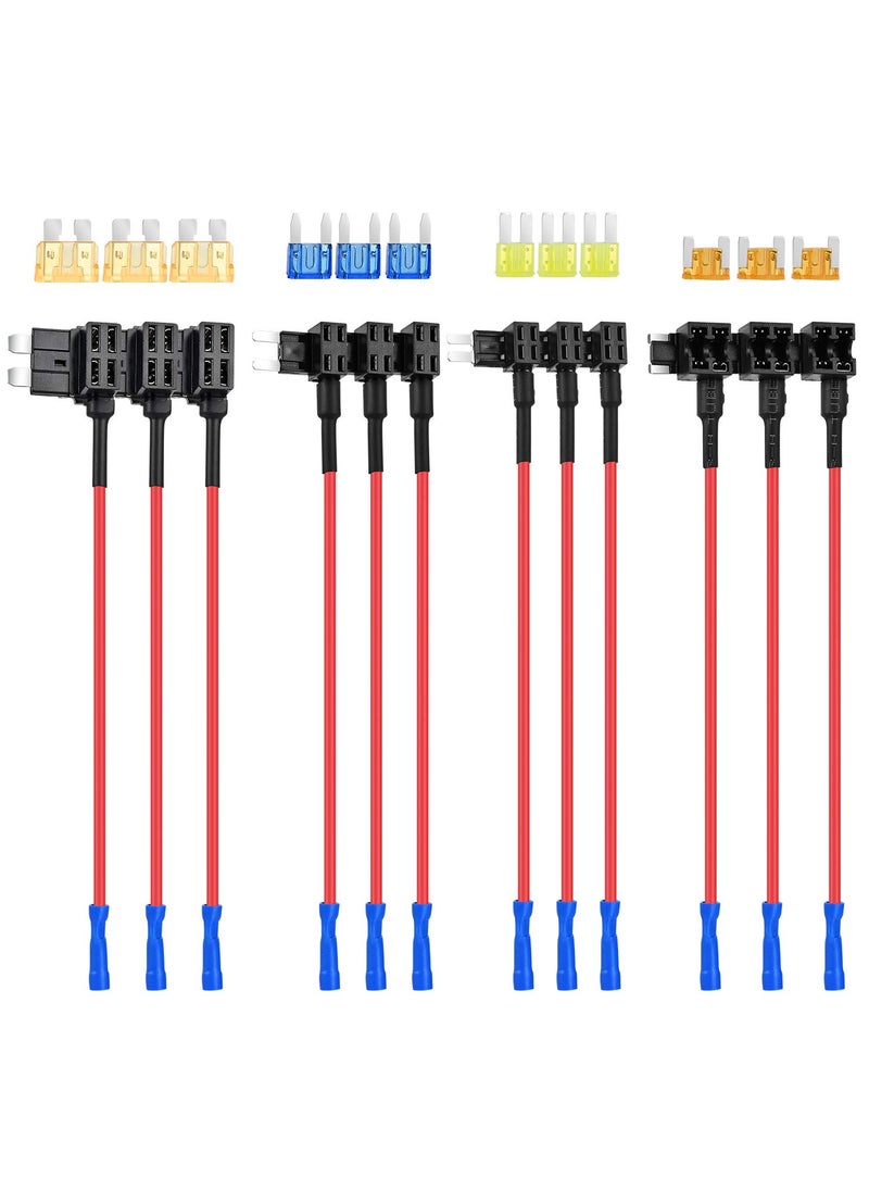 Nilight Nilight 12 Pack 12V Car Add-a-Circuit Fuse Tap Standard Mini Micro2 and Low Profile Fuse Taps 4 Types ATO ATC ATM APM Fuse Holder for Cars Trucks Boats  - Image 1