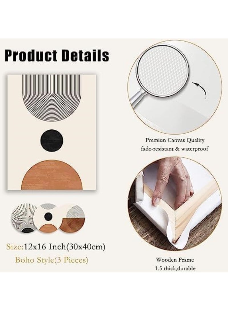 رات سو 3 لوحة فنية من قماش الكانفا ممددة على الخشب لوحات فنية من أجل المنزل غرفة المعيشة مكتب ديكور 30×40 سم الخلاصة فن بوهو حائط المصغر بيج محايد بنية الشمس الهندسة الهندسية الخط الأسود لوحات فنية حديثة بوهو ديكور غرفة جاهزة - Image 4