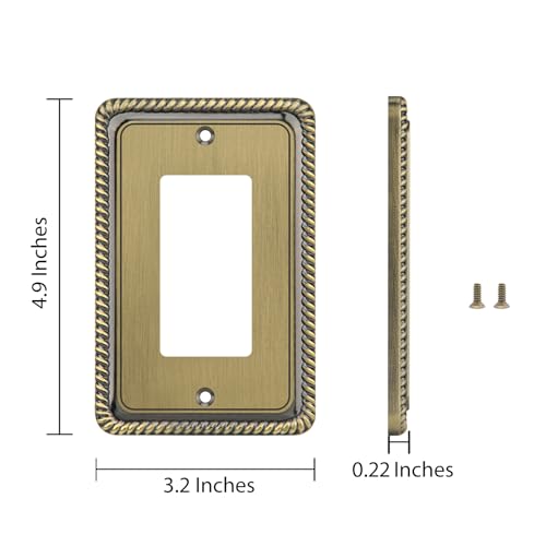 Henne Bery Rope Edge Decorative Wall Plate Switch Plate Outlet Cover (Single Decorator, 2 Pack, Antique Brass) - Image 3