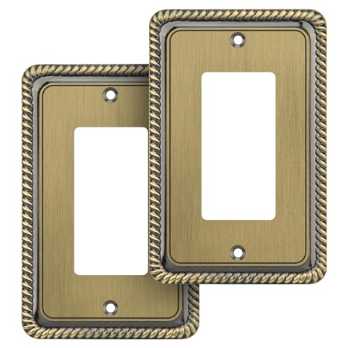Henne Bery Rope Edge Decorative Wall Plate Switch Plate Outlet Cover (Single Decorator, 2 Pack, Antique Brass) - Image 1