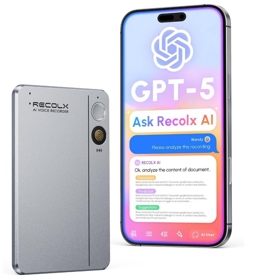 RECOLX AI Smart Voice Recorder with Noise Reduction | 360° Sound Capture | 4 Recording Modes | Portable Digital Audio Recorder