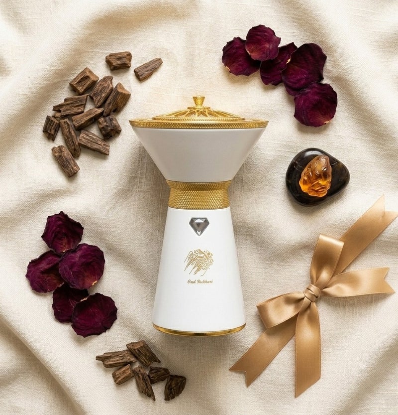 Bukhoor Portable Electric Incense Burner, USB Rechargeable Arabic Mabkhara, Luxury White and Gold Smart Oud Bukhoor Burner, Handheld Electronic Censer for Home, car and Office - Image 3