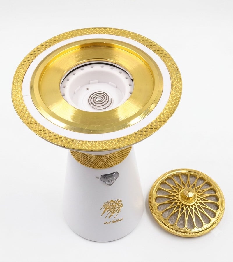 Bukhoor Portable Electric Incense Burner, USB Rechargeable Arabic Mabkhara, Luxury White and Gold Smart Oud Bukhoor Burner, Handheld Electronic Censer for Home, car and Office - Image 2
