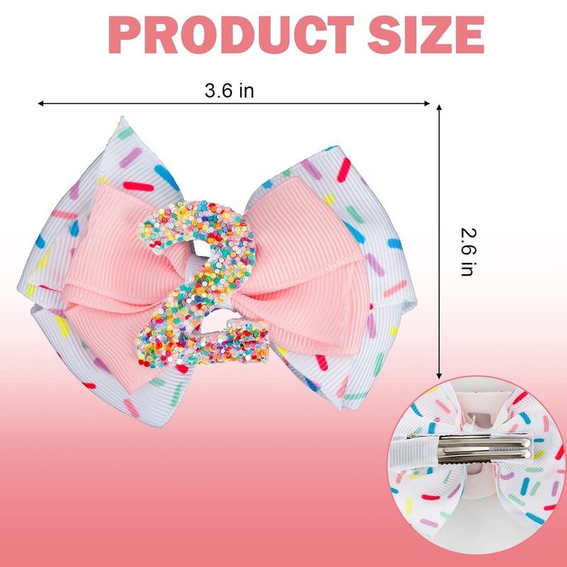 Dephnes 2Pcs Birthday Hair Bow for Girls 2nd Birthday Hair Clips with Confetti Ice Cream Design Pink Party Hair Accessories for Baby Girls - Image 2