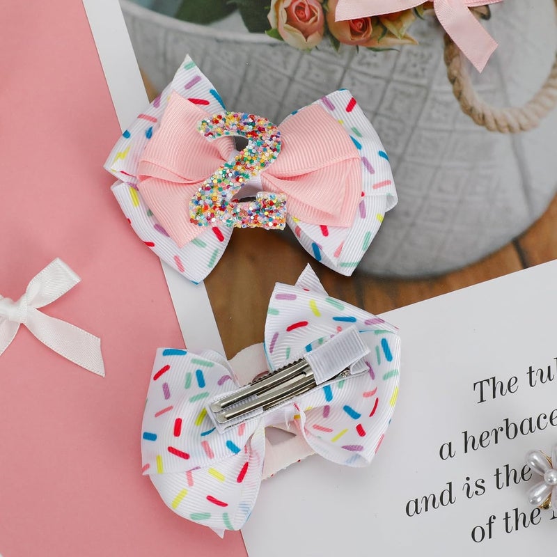 Dephnes 2Pcs Birthday Hair Bow for Girls 2nd Birthday Hair Clips with Confetti Ice Cream Design Pink Party Hair Accessories for Baby Girls - Image 4