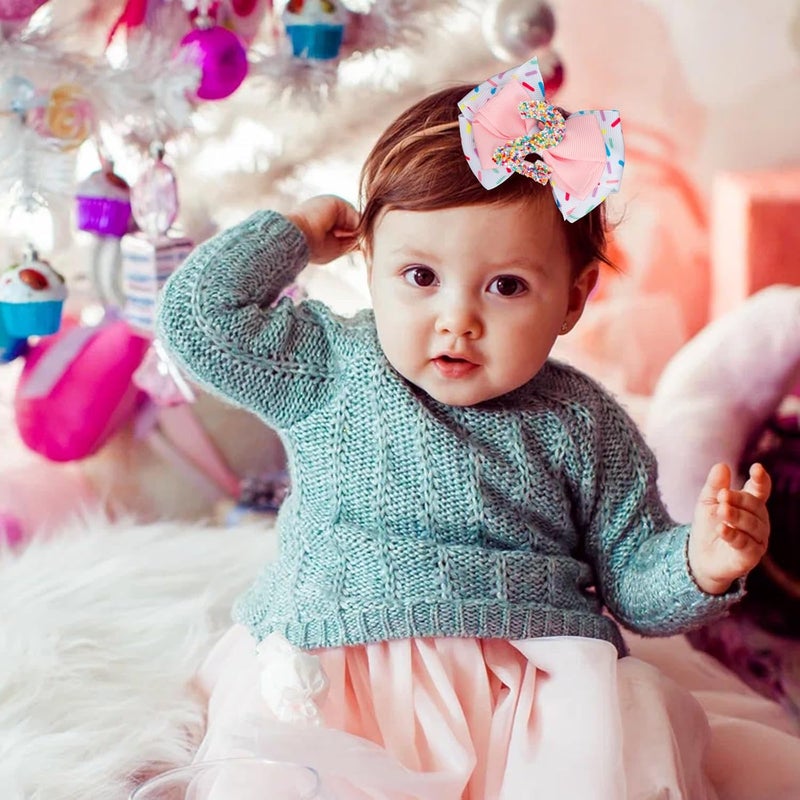 Dephnes 2Pcs Birthday Hair Bow for Girls 2nd Birthday Hair Clips with Confetti Ice Cream Design Pink Party Hair Accessories for Baby Girls - Image 5