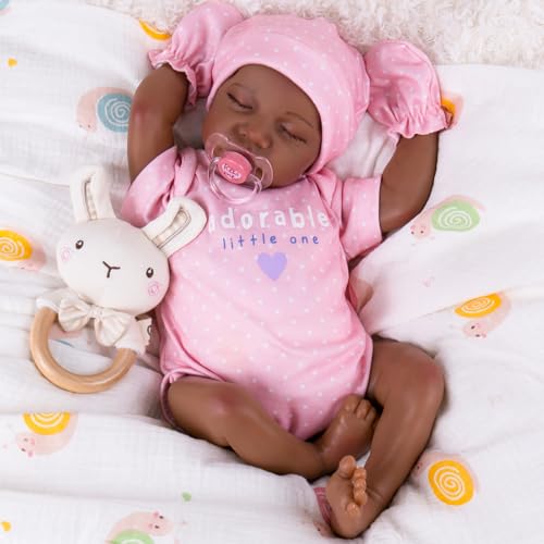 Aori Lifelike Reborn Baby Dolls Black 18Inch Realistic American Newborn Real Life Black Girl with Feeding Kit Gift Box for Kids Age 3 - Image 1
