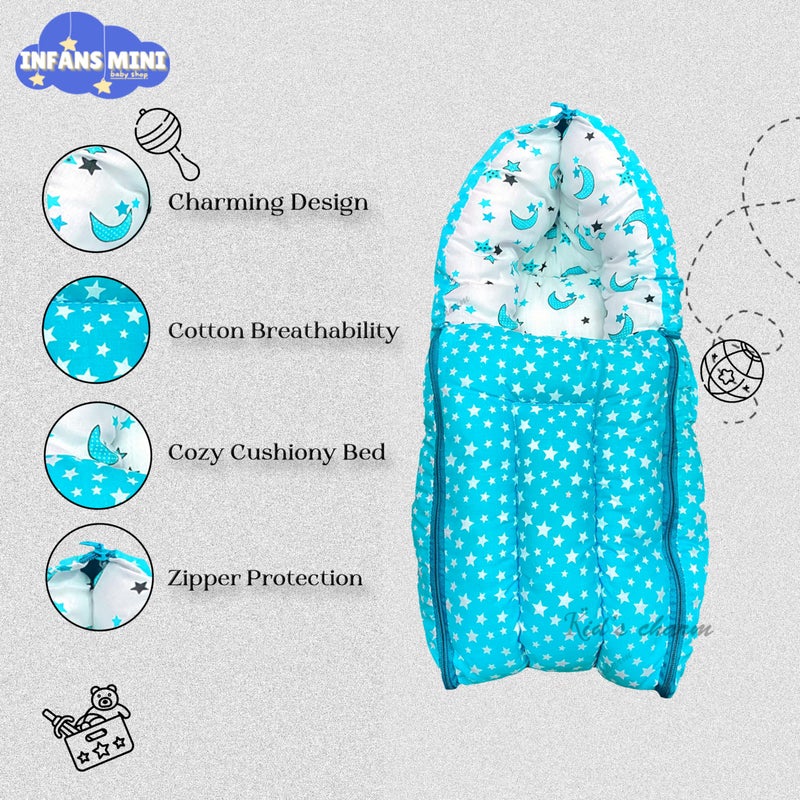 Infans Mini Star Moon Mini 3 in 1 Baby's Cotton Bed Cum Carry Bed Printed Baby Sleeping Bag-Baby Bed-Infant Portable for Unisex Easily Portable, Light Weight Carry for New Born 0-4 Months Old(Blue) - Image 4