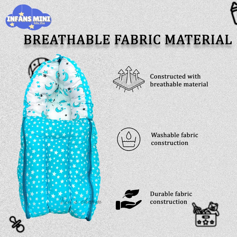 Infans Mini Star Moon Mini 3 in 1 Baby's Cotton Bed Cum Carry Bed Printed Baby Sleeping Bag-Baby Bed-Infant Portable for Unisex Easily Portable, Light Weight Carry for New Born 0-4 Months Old(Blue) - Image 5