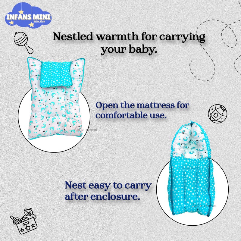 Infans Mini Star Moon Mini 3 in 1 Baby's Cotton Bed Cum Carry Bed Printed Baby Sleeping Bag-Baby Bed-Infant Portable for Unisex Easily Portable, Light Weight Carry for New Born 0-4 Months Old(Blue) - Image 3