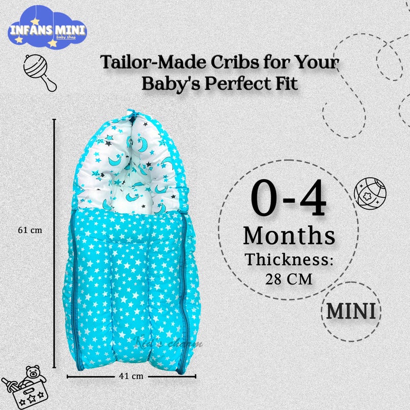 Infans Mini Star Moon Mini 3 in 1 Baby's Cotton Bed Cum Carry Bed Printed Baby Sleeping Bag-Baby Bed-Infant Portable for Unisex Easily Portable, Light Weight Carry for New Born 0-4 Months Old(Blue) - Image 2