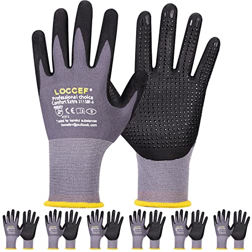 LOCCEF Work Gloves MicroFoam Nitrile Coated-6 Pairs,Endurance Seamless Knit Nylon,Dots on palm,Tacky Dot Grip Gloves - Image 1