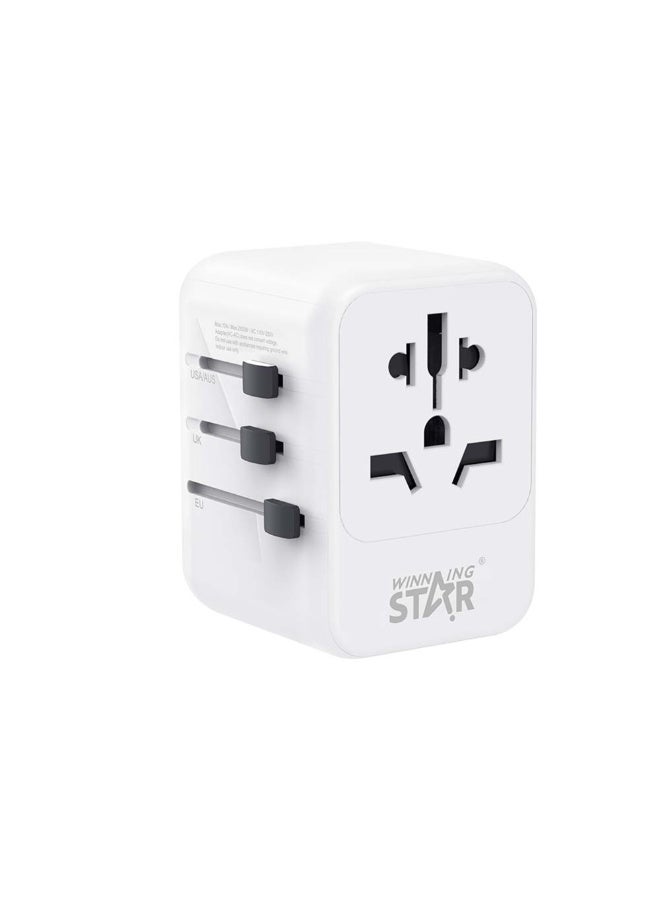 Winning Star Universal Travel Adapter ST-1009U – USB, Type-C, 5-in-1 Sockets, 2500W, Fire-Retardant, Compact Design