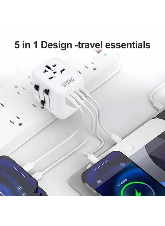 Winning Star Universal Travel Adapter ST-1009U – USB, Type-C, 5-in-1 Sockets, 2500W, Fire-Retardant, Compact Design - Image 3