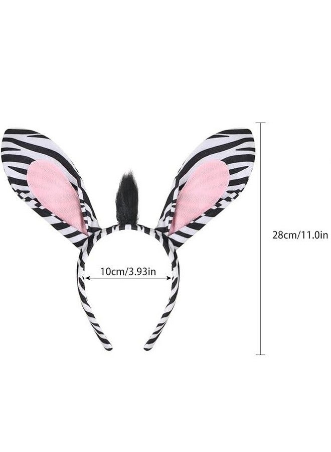 EVERMARKET Plush Animal Ears Headband Horns Headband,Halloween Christmas Festival Theme Party Animal Cosplay Costume Headwear (Zebra) - Image 2