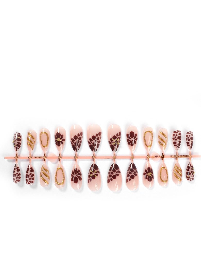 JOSQUEWNN Press on nails, 24PCS,Wearable Nail Tips with Semi-Handmade Epoxy Transfer Printing, Cross-Border Gold Powder Fake Nails, Fashionable Stick-On Design,Fake Acrylic Nails With Glue Kit. - Image 5