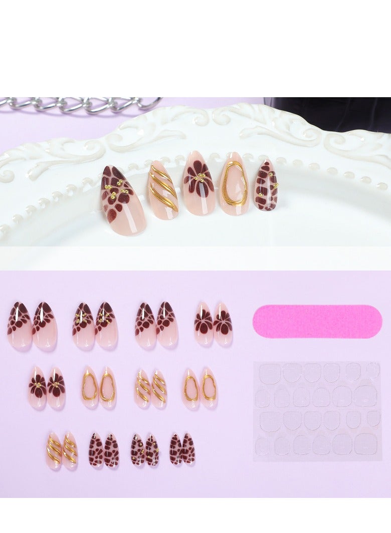 JOSQUEWNN Press on nails, 24PCS,Wearable Nail Tips with Semi-Handmade Epoxy Transfer Printing, Cross-Border Gold Powder Fake Nails, Fashionable Stick-On Design,Fake Acrylic Nails With Glue Kit. - Image 2