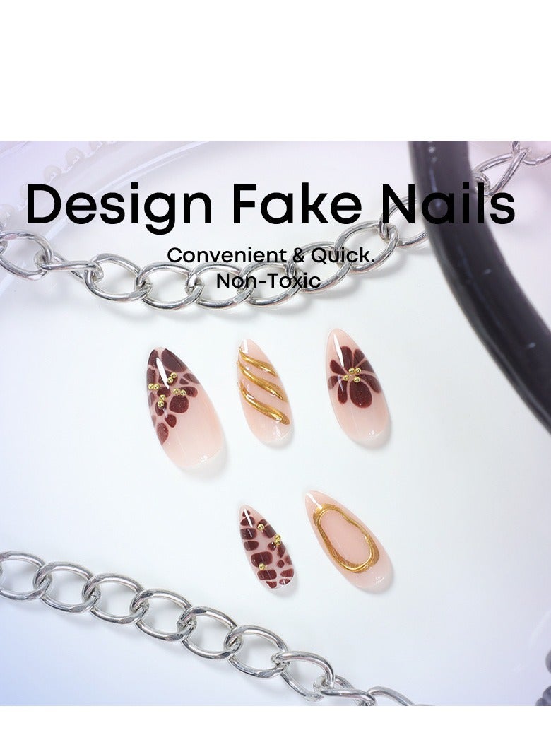 JOSQUEWNN Press on nails, 24PCS,Wearable Nail Tips with Semi-Handmade Epoxy Transfer Printing, Cross-Border Gold Powder Fake Nails, Fashionable Stick-On Design,Fake Acrylic Nails With Glue Kit. - Image 3