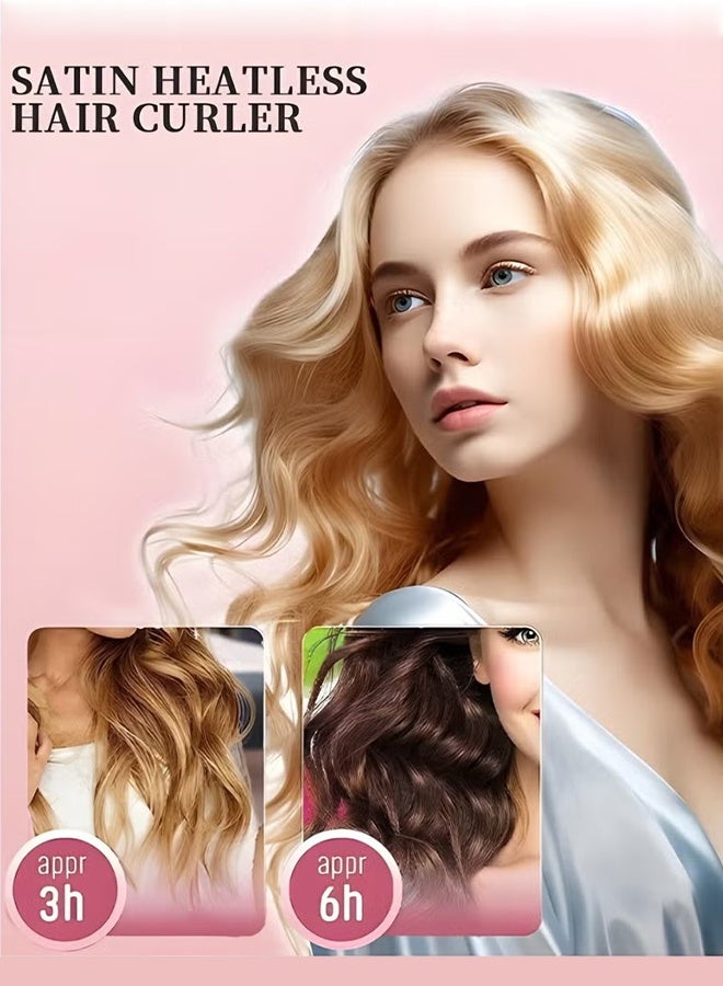 طقم من قطعتين من مكواة تجعيد الشعر الجديدة تمامًا ذات اللمسة النهائية الساتينية بدون حرارة مع غطاء، وعصابة رأس ناعمة لمكواة التجعيد، مناسبة للشعر الطويل، ويمكن ارتداؤها طوال الليل (وردي) - Image 5