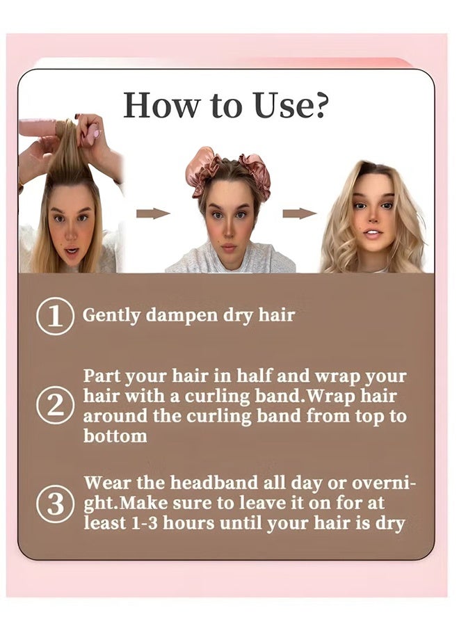 طقم من قطعتين من مكواة تجعيد الشعر الجديدة تمامًا ذات اللمسة النهائية الساتينية بدون حرارة مع غطاء، وعصابة رأس ناعمة لمكواة التجعيد، مناسبة للشعر الطويل، ويمكن ارتداؤها طوال الليل (وردي) - Image 4