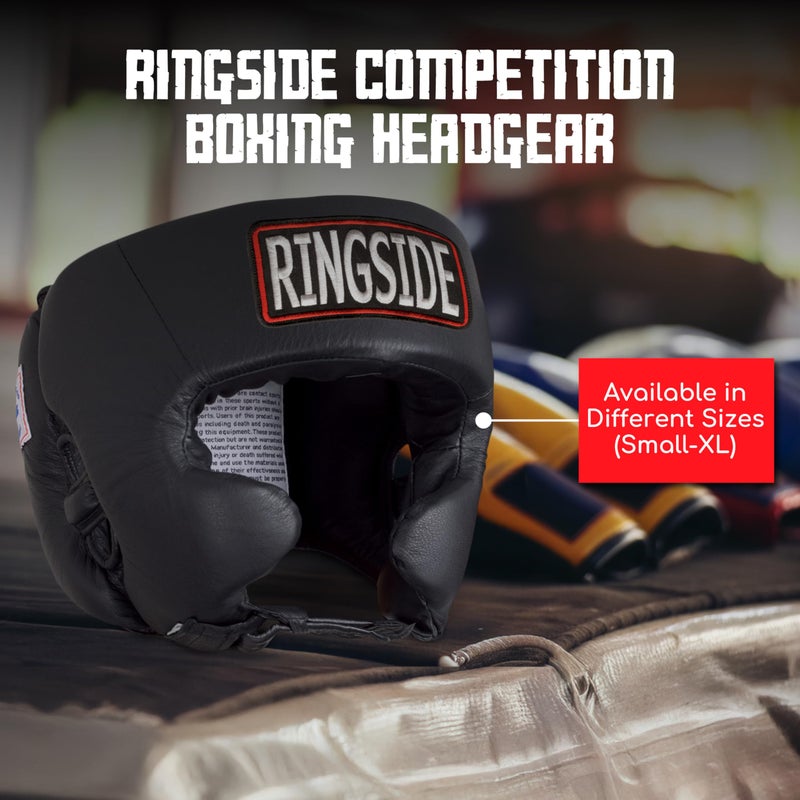 Ringside Competition Boxing Headgear, USA Boxing-Approved Leather Headgear with Cheek Protection, Great for MMA, Muay Thai, Kickboxing, and Training, Ideal for Men and Women, Black, Medium - Image 3