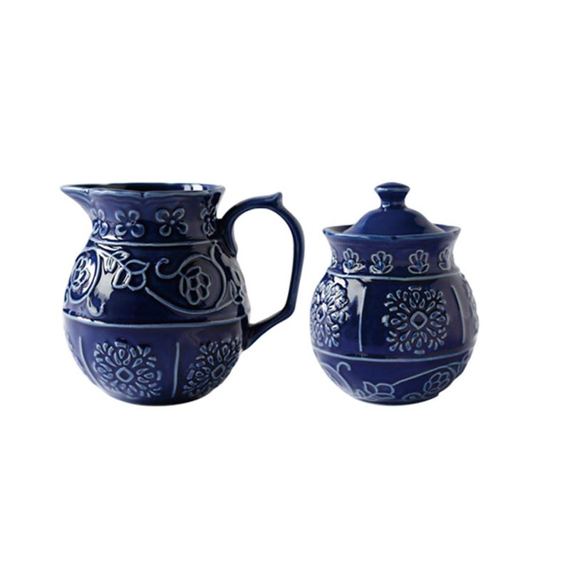 Espicades Espicades Blue Relief Series Design Cream Jug Sugar Jar Ceramic Creamer and Sugar Set Coffee Serving Set 