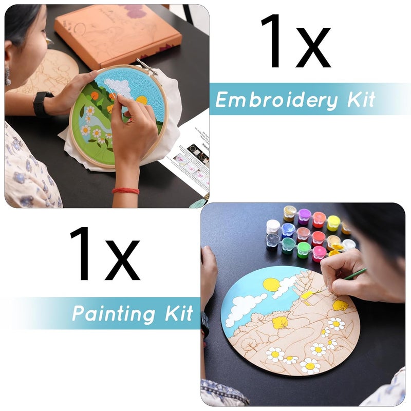 picknMAKE DIY Landscape Beginners Embroidery & MDF Painting Combo Kit | Art & Craft Kit for Adults & Kids | Includes Threads, Frame, Fabric, Needle, Colors, MDF Board & More | Ideal Gift & Hobby Kit - Image 5