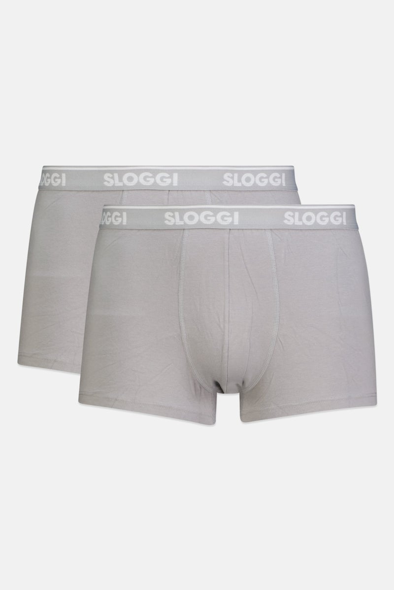 sloggi شورت بوكسر هيبستر للرجال 2 قطعة بشعار العلامة التجارية، رمادي - Image 1