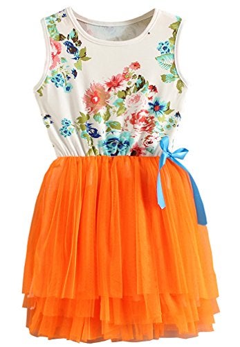 Niyage Little Girls Sleeveless Floral Princess Dress Tulle Tutu Sundress 4T Orange - Image 1