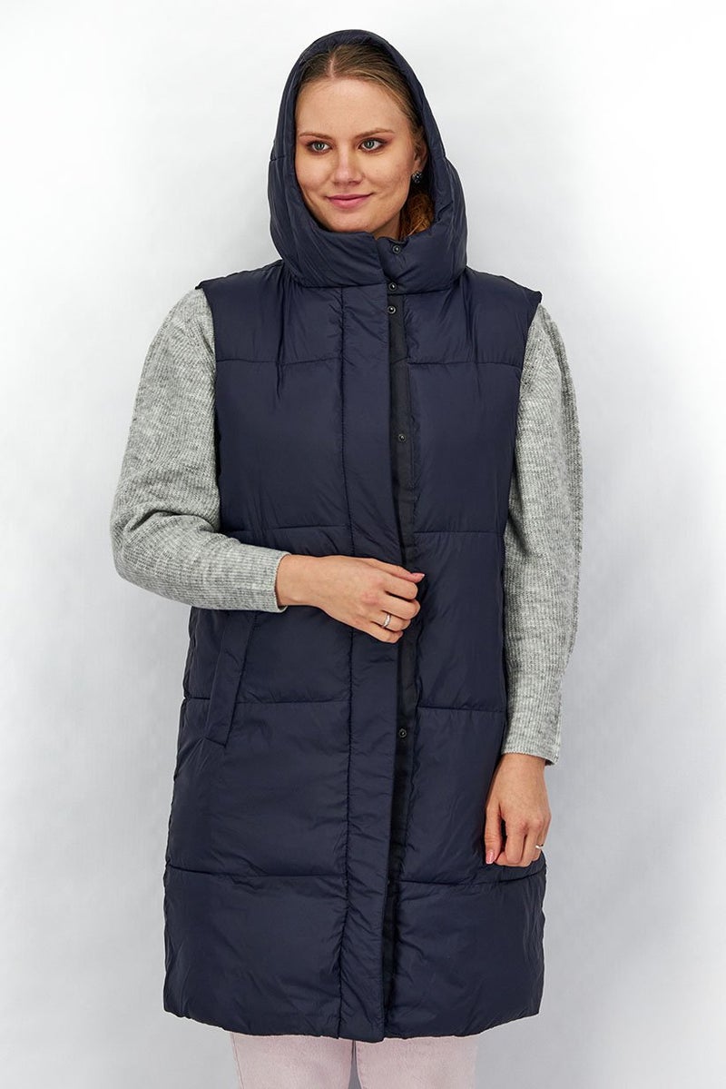Tchibo Women Hooded Long Sleeve Plain Quilted Jacket, Navy - Image 1