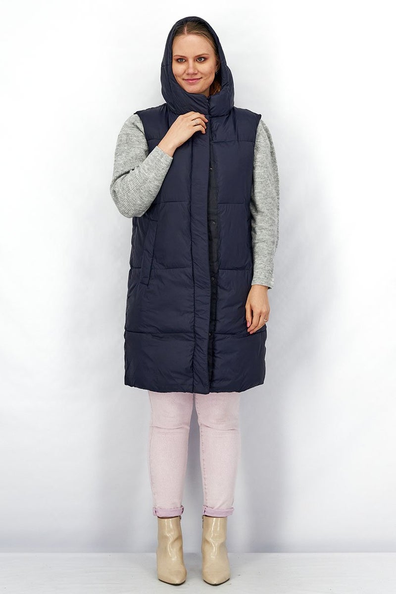 Tchibo Women Hooded Long Sleeve Plain Quilted Jacket, Navy - Image 3