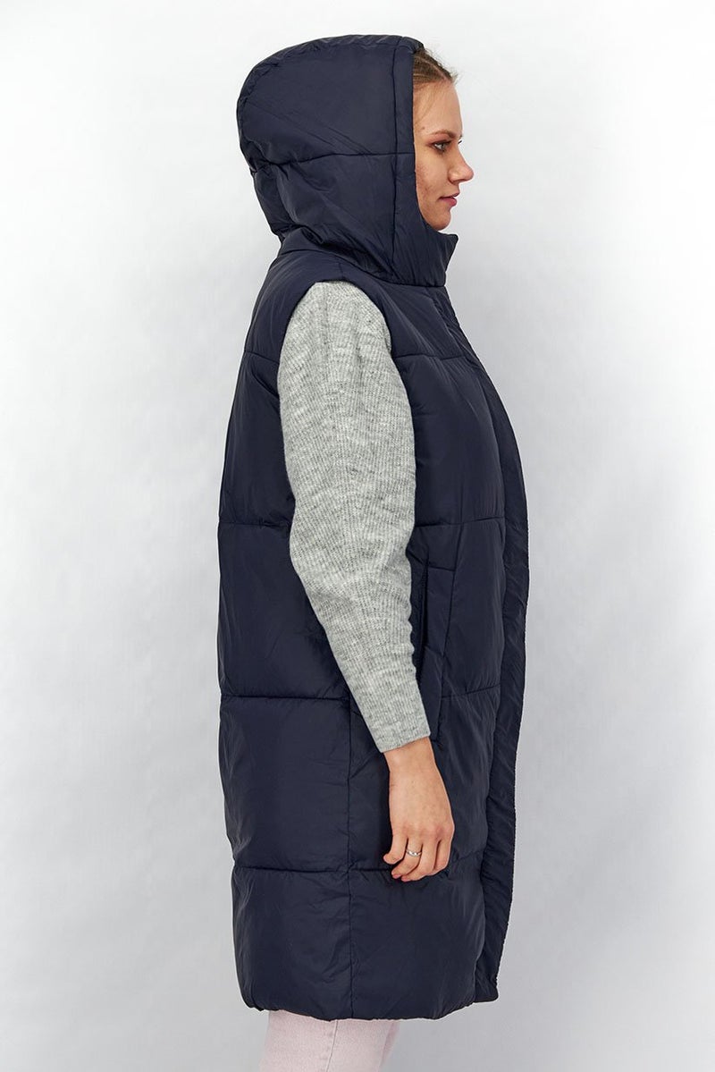 Tchibo Women Hooded Long Sleeve Plain Quilted Jacket, Navy - Image 4