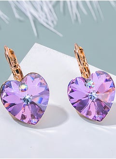 EVEVIC Austrian Crystal Heart Drop Leverback Earrings for Women 14K Rose Gold Plated Hypoallergenic Jewelry  - Image 2