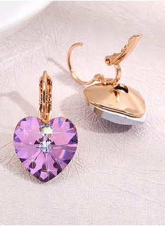 EVEVIC Austrian Crystal Heart Drop Leverback Earrings for Women 14K Rose Gold Plated Hypoallergenic Jewelry  - Image 3