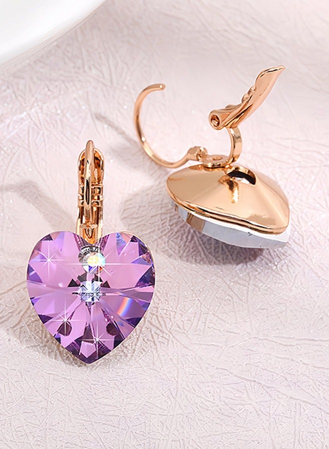 EVEVIC Austrian Crystal Heart Drop Leverback Earrings for Women 14K Rose Gold Plated Hypoallergenic Jewelry - Image 3
