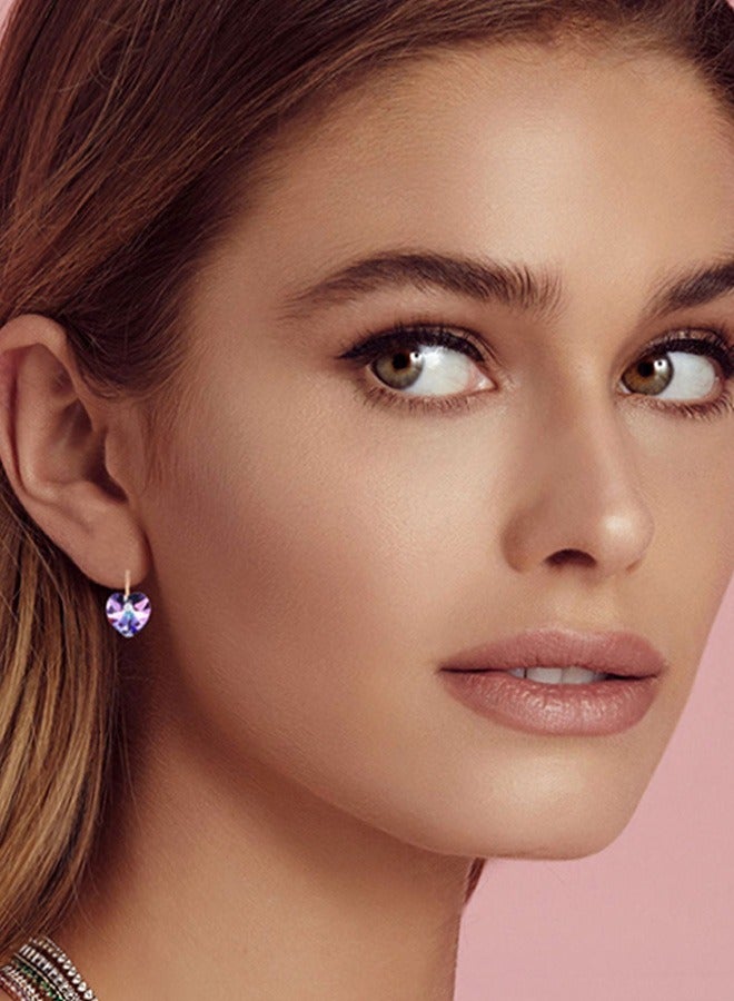 EVEVIC Austrian Crystal Heart Drop Leverback Earrings for Women 14K Rose Gold Plated Hypoallergenic Jewelry - Image 5