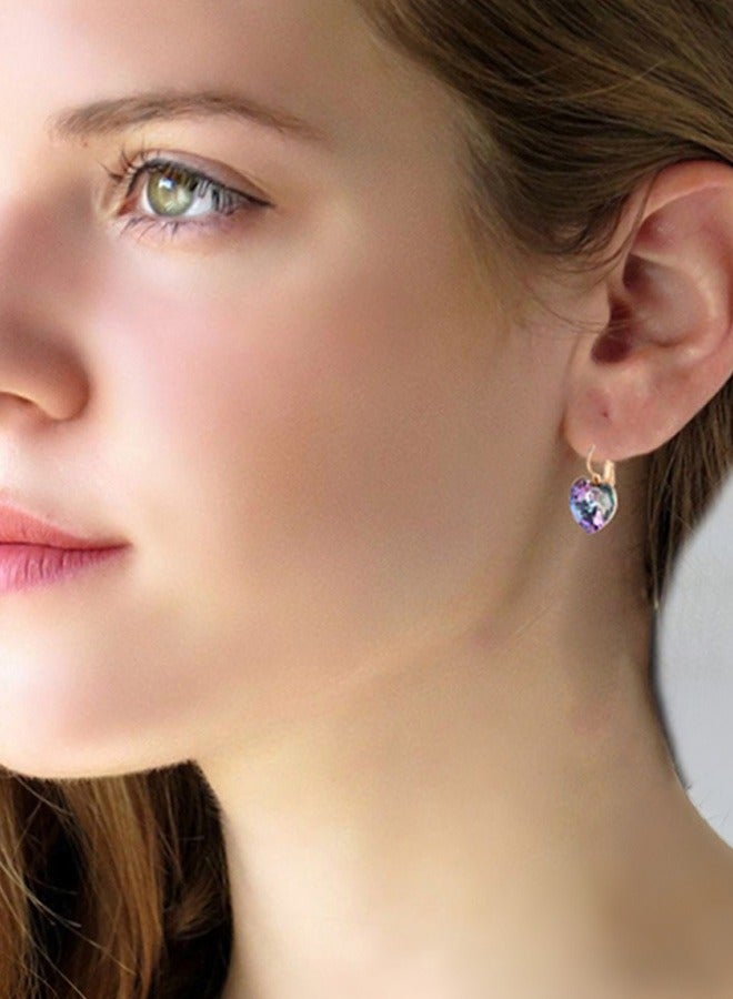 EVEVIC Austrian Crystal Heart Drop Leverback Earrings for Women 14K Rose Gold Plated Hypoallergenic Jewelry - Image 4