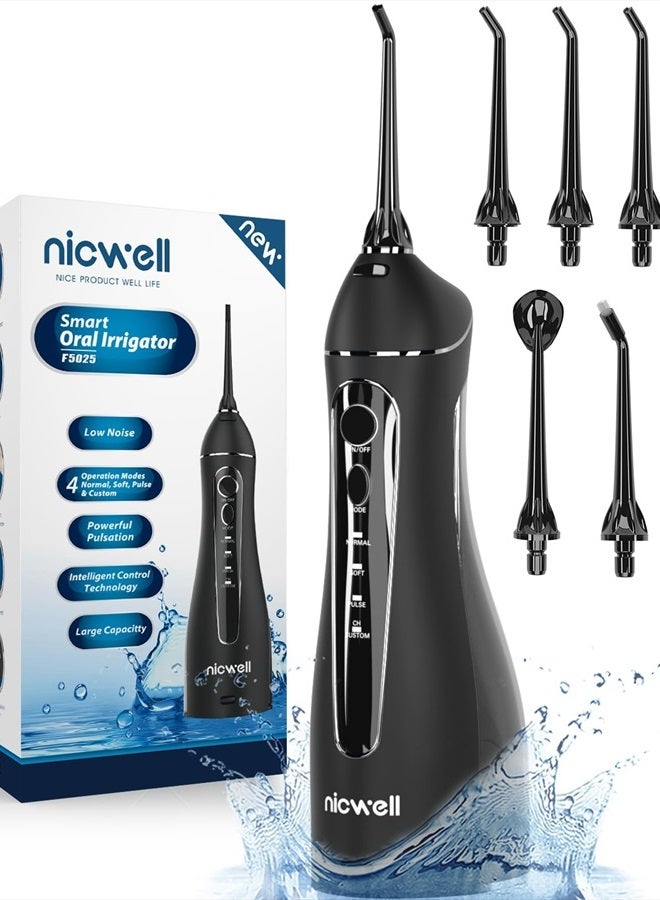 Nicwell مُعَطِّر الأسنان بالماء - 4 أوضاع جهاز تنظيف الفم المحمول القابل لإعادة الشحن IPX7 مقاوم للماء، أدوات تقويم الأسنان الشخصية لتنظيف الأسنان بالماء للسفر في المنزل - Image 1