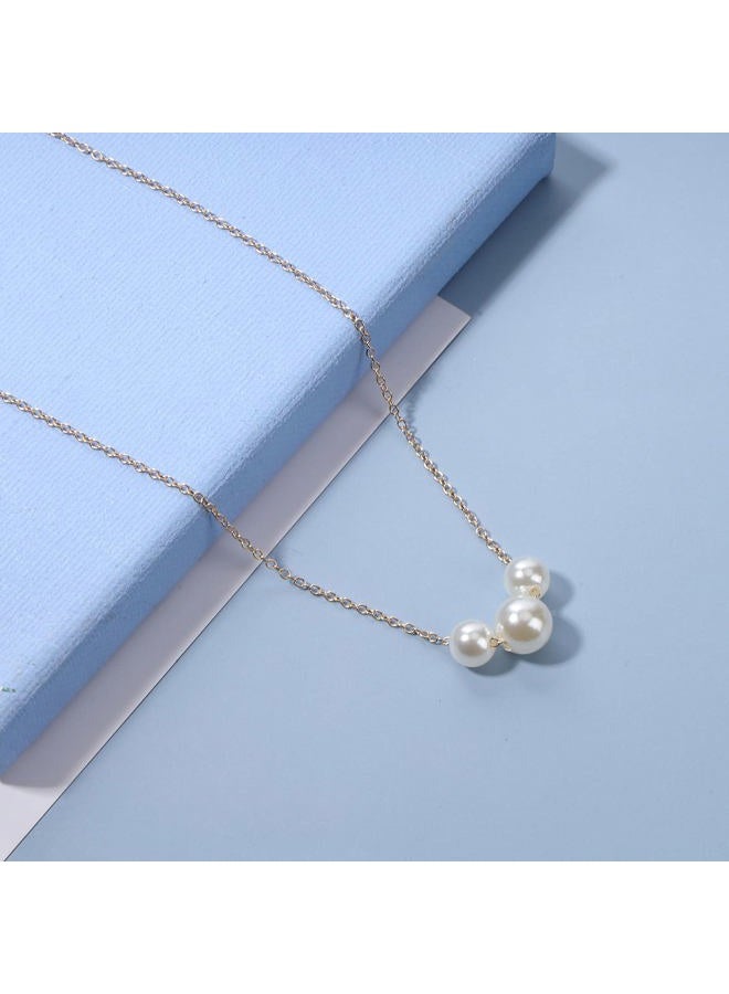 Yheakne Boho Pearl Choker Necklace Gold Pearl Pendant Necklace Tiny Pearl Floating Necklace Minimalist Wedding Necklace Jewelry Women Gifts - Image 5