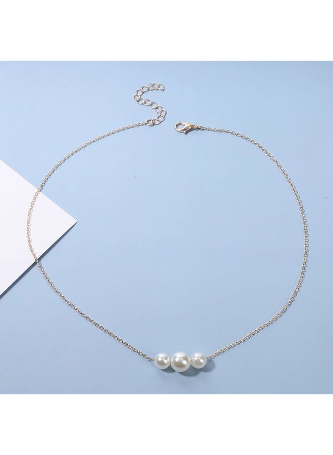 Yheakne Boho Pearl Choker Necklace Gold Pearl Pendant Necklace Tiny Pearl Floating Necklace Minimalist Wedding Necklace Jewelry Women Gifts - Image 4
