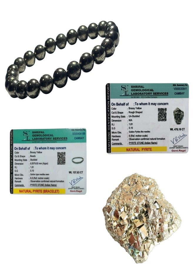 FENGSHUI AGATE حجر العقيق الفينغ شوي الأصلي وسوار البيريت مع شهادة مختبرية لجلب الثروة وحظ الأعمال/فاستو/ديكور طاولة العمل مع زيادة قوة الإرادة والتجلي. - Image 1