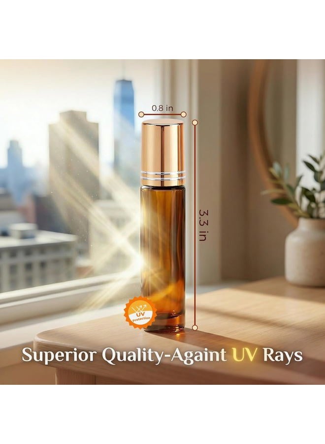 PrettyCare Roller Bottles For Oils 10 ml (Amber Glass, 60 Pack, 10 Extra Stainless Steel Balls, 72 Labels, 4 Opener, 4 Funnels Essential Oil Roller Bottles, Roller on Bottles - Image 2