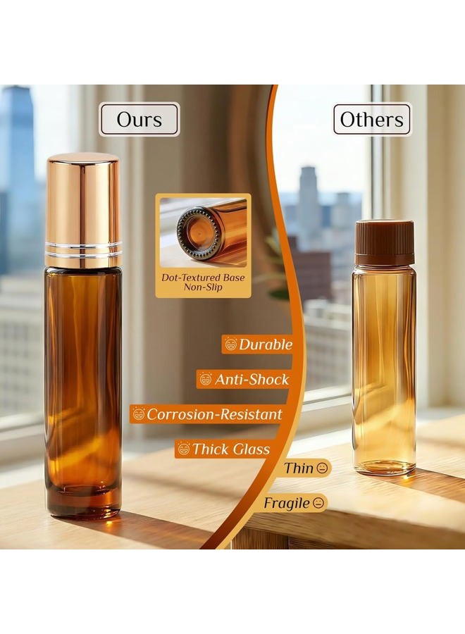 PrettyCare Roller Bottles For Oils 10 ml (Amber Glass, 60 Pack, 10 Extra Stainless Steel Balls, 72 Labels, 4 Opener, 4 Funnels Essential Oil Roller Bottles, Roller on Bottles - Image 4
