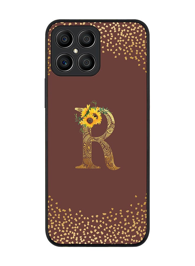 Stylizedd Rugged Black edge case for Honor X8 Slim fit Soft Case Flexible Rubber Edges Anti Drop TPU Gel Thin Cover - Custom Monogram Initial Letter Floral Pattern Alphabet - R (Brown ) - Image 1