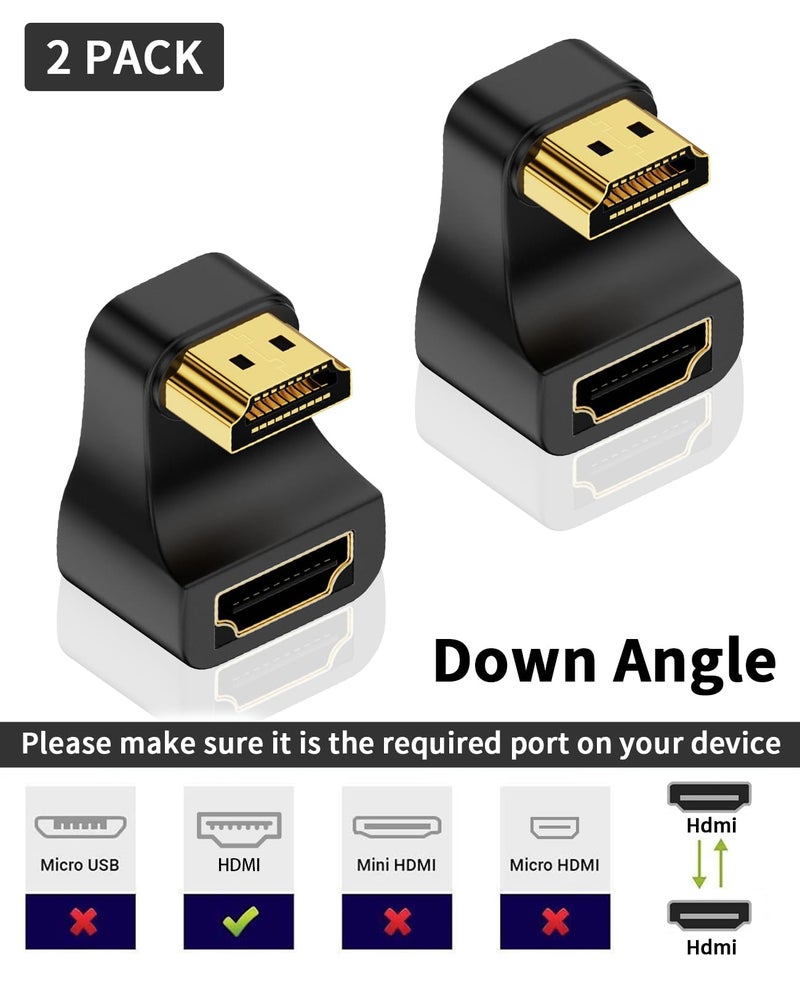 Poyiccot 8K HDMI 180 Degree Adapter, 8K@60Hz, 48Gbps, U Shaped Down Angle HDMI 2.1 Male to Female Extender Adapter with LED Light for HDTV, PS5, Laptop, Monitor, 2Pack - Image 2