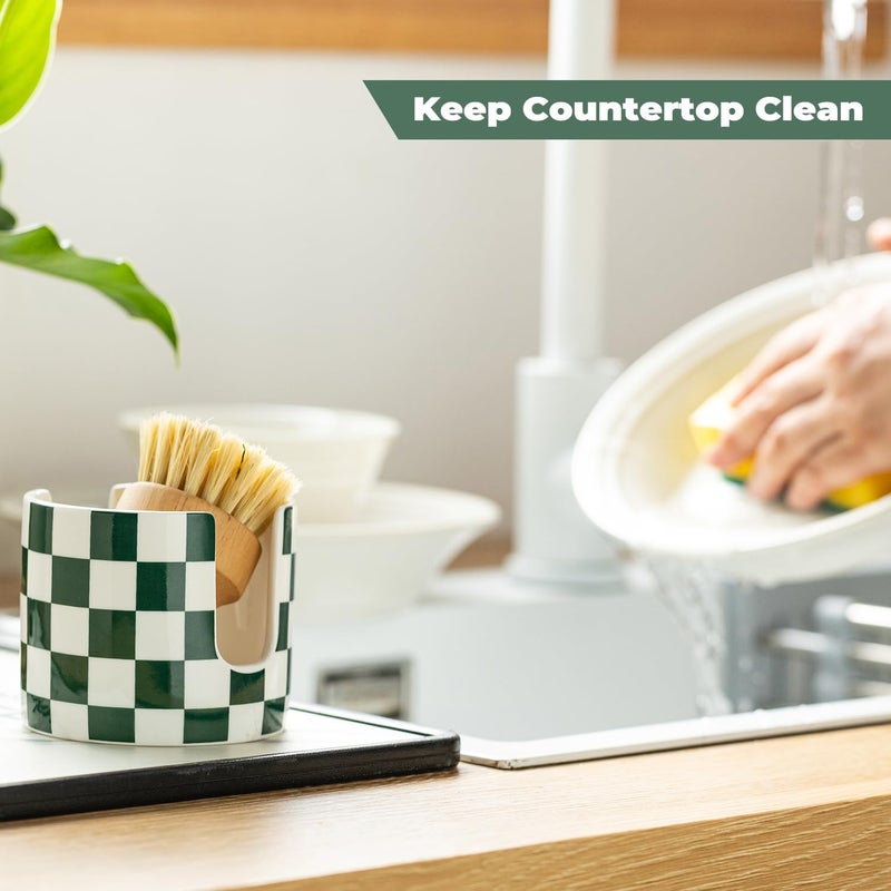 Zoeeker Ceramic Kitchen Sponge Holder, Dish Sponge Holder Suitable for Scrubby Farmhouse Dish Rack Brush Holder for Christmas Bathroom, Kitchen, Sink, Green and White - Image 5