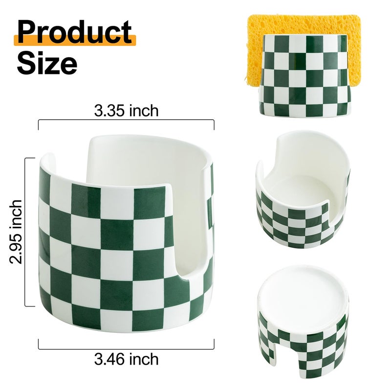 Zoeeker Ceramic Kitchen Sponge Holder, Dish Sponge Holder Suitable for Scrubby Farmhouse Dish Rack Brush Holder for Christmas Bathroom, Kitchen, Sink, Green and White - Image 2